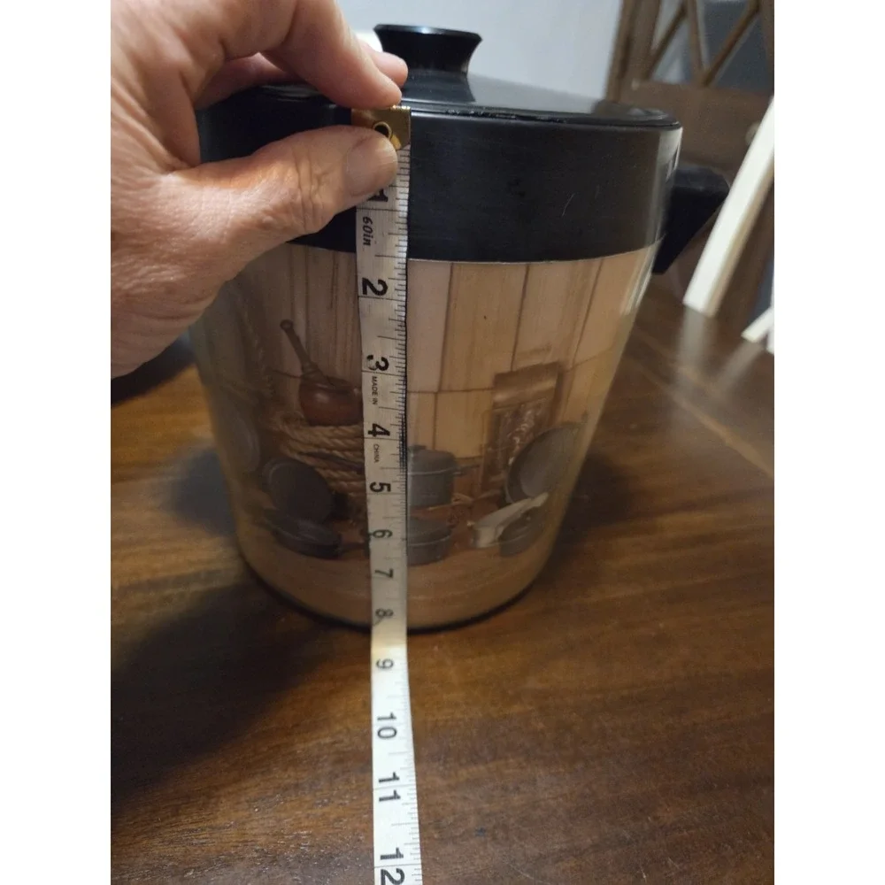 vintage West Bend Thermo-Serv ice bucket features a rustic sportsman design, Bar